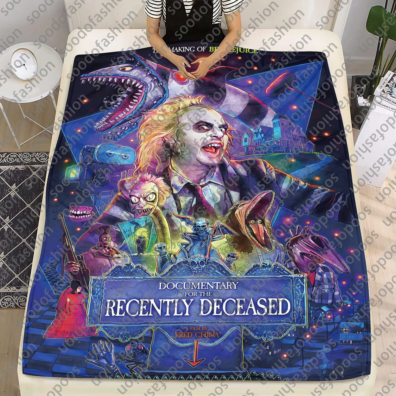 Hot Selling BEETLE JUICE fashion Film series soft blanket and Newest Polyester Thorw Blankets Beetle Juice Blanket
