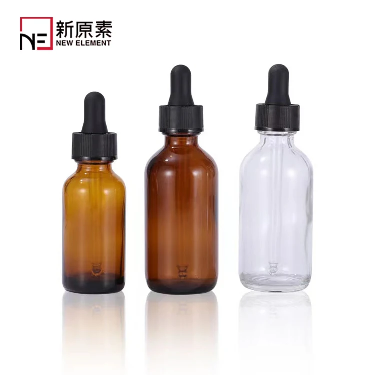 amber clear 30ml 60ml 1 oz 2oz boston round glass essential oil dropper bottle