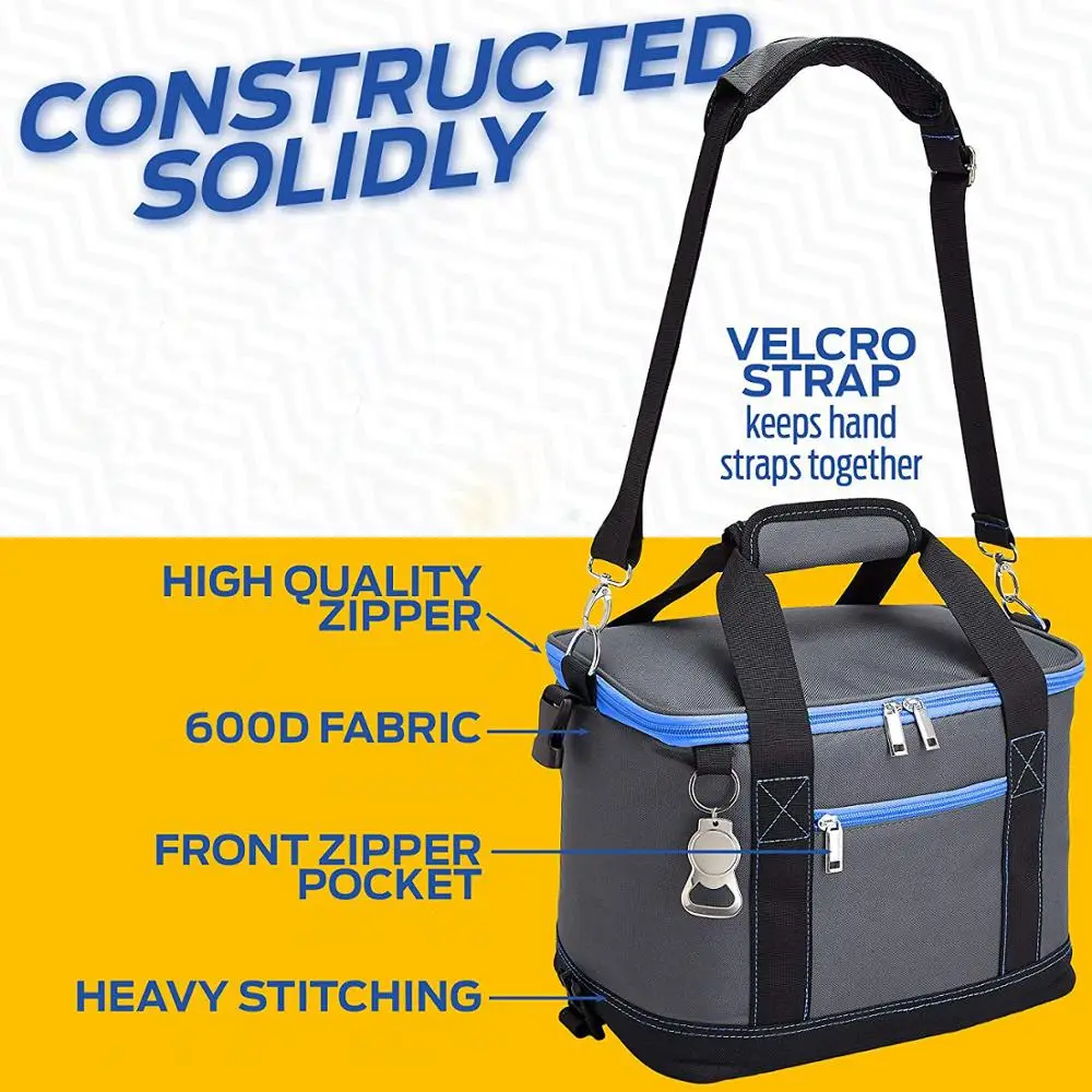 Custom logo Folding Insulated Cooler Bag  Collapsible Thermal Lunch Bag with Bottle Opener