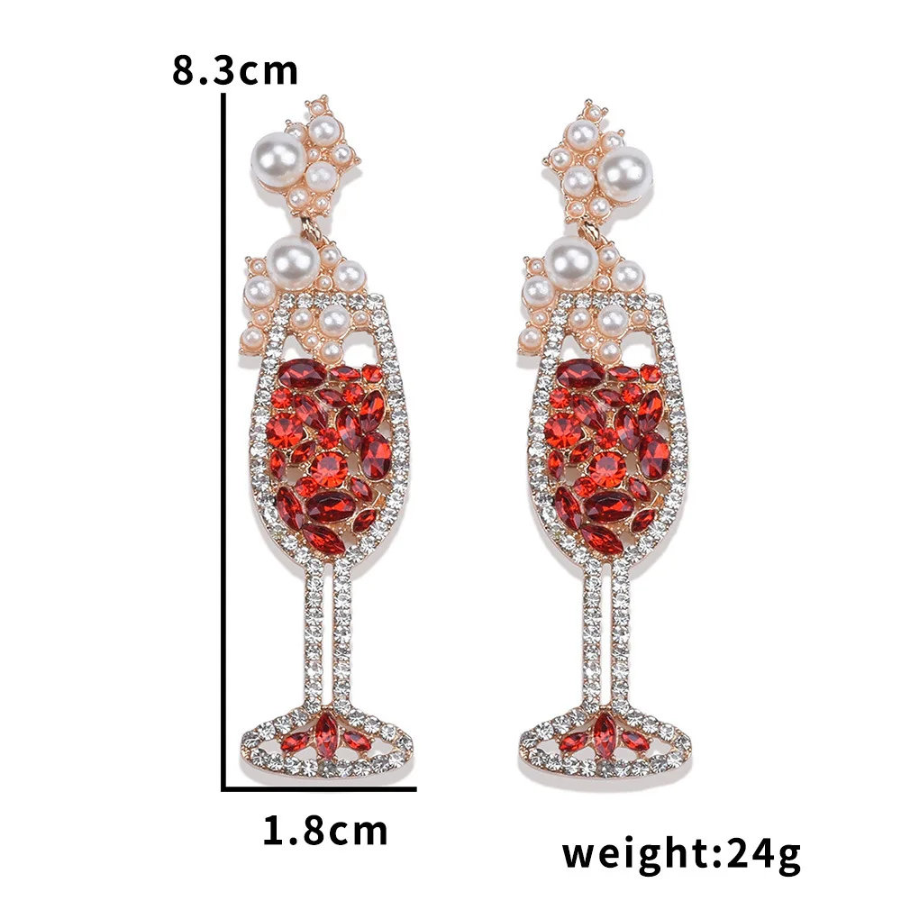 
New products creative and fresh stud gem stone temperament wild pearl jewelry pearl red wine glass women golden earrings 