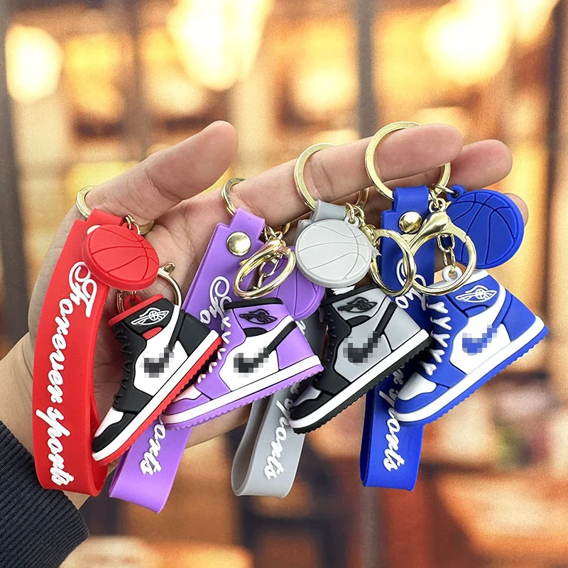 Promotional Gift fashion 3D Mini Sneakers key chain Wholesale Soft Rubber PVC Basketball 3d sneaker keychains