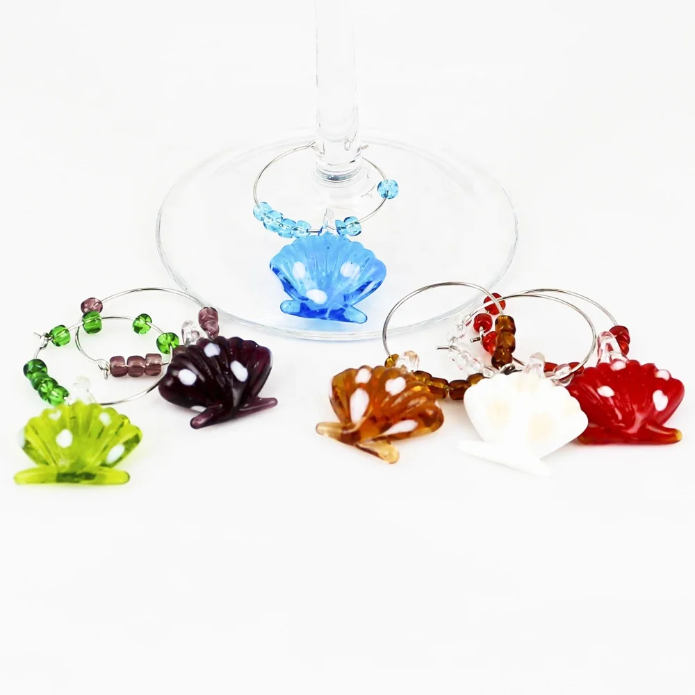 Set of 6 Glass Flip Flops markers for event party decoration glass wine charms