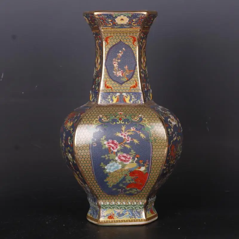 31.5cm high Chinese royal antique vase imitation gold enamel color flower and bird pot belly vase hot selling vase