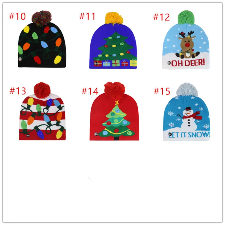 Оптовая продажа, новые зимние праздничные шапки с помпонами для рождественской вечеринки, детские шапки со светодиодной подсветкой, женские рождественские вязаные шапочки со светодиодами, шапка