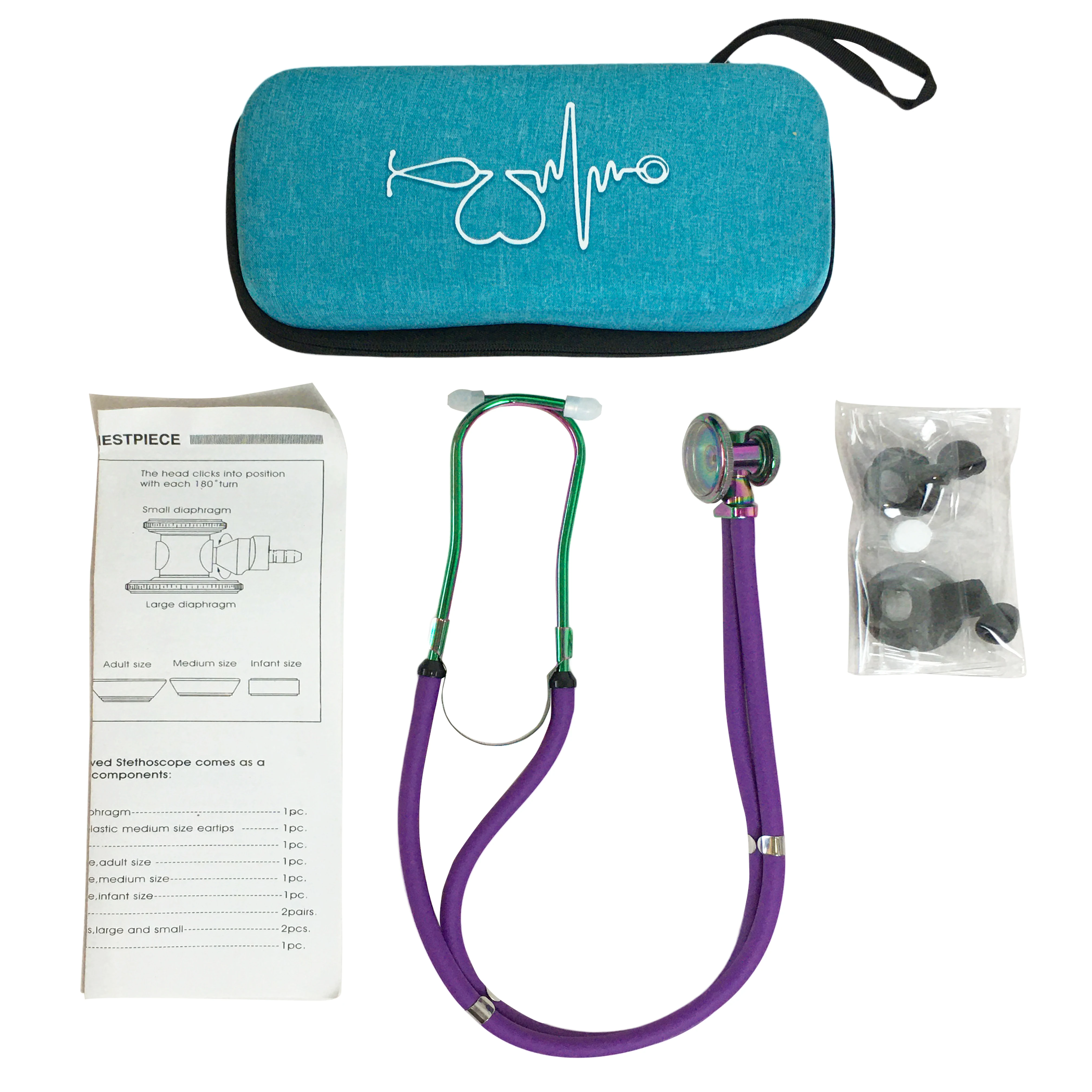 Medical Top Selling Customized Rainbow Sprague Rappaport Type Double Tube Fully Rotating Zinc Alloy Dual Head Stethoscope