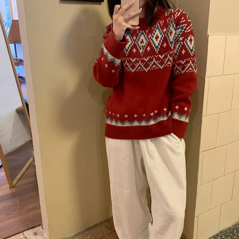 2022 winter Santa Claus socks hanging loose Korean version student thickening heavy industry long-sleeved sweater