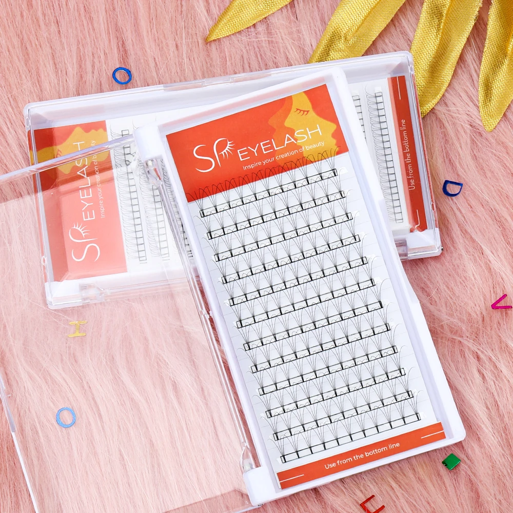 Korean PBT Promade Fan Eyelash Private Label 2D 3D 4D 5D 6D 7D 8D Premade Fans Lashes Short Stem Russian Volume Eyelashes