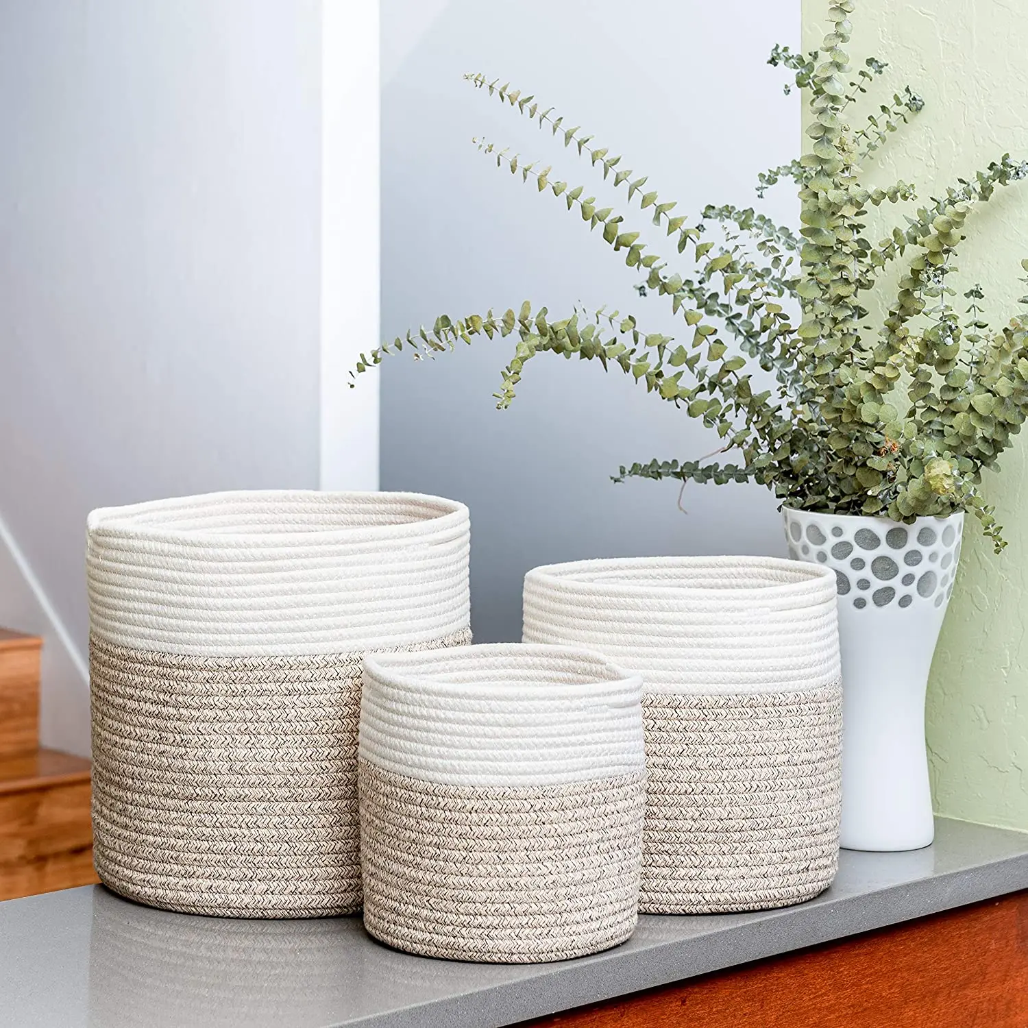 KUYUE Cotton Rope Woven Planter Basket Plant and Pots Baskets Indoor House Planter Basket Fabric Foldable Opp Bag Folding Manual