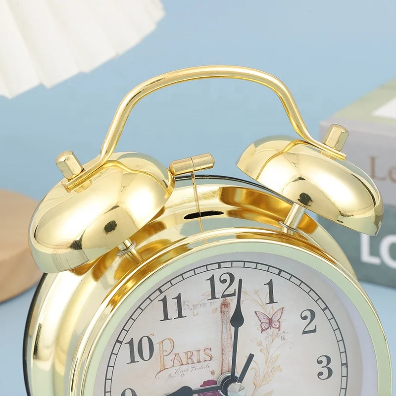 Twin Bell Desk Clock Table Watch Warm Color Night Light Bell Alarm Clocks Desktop Bedside Office Lunch Break Bedroom Decor