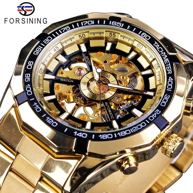 
Forsining Watch 2019 Top Brand Luxury Full Golden Mechanical Mens Watch Skeleton Clock Sport Fashion Casual Watches Men Wrist 