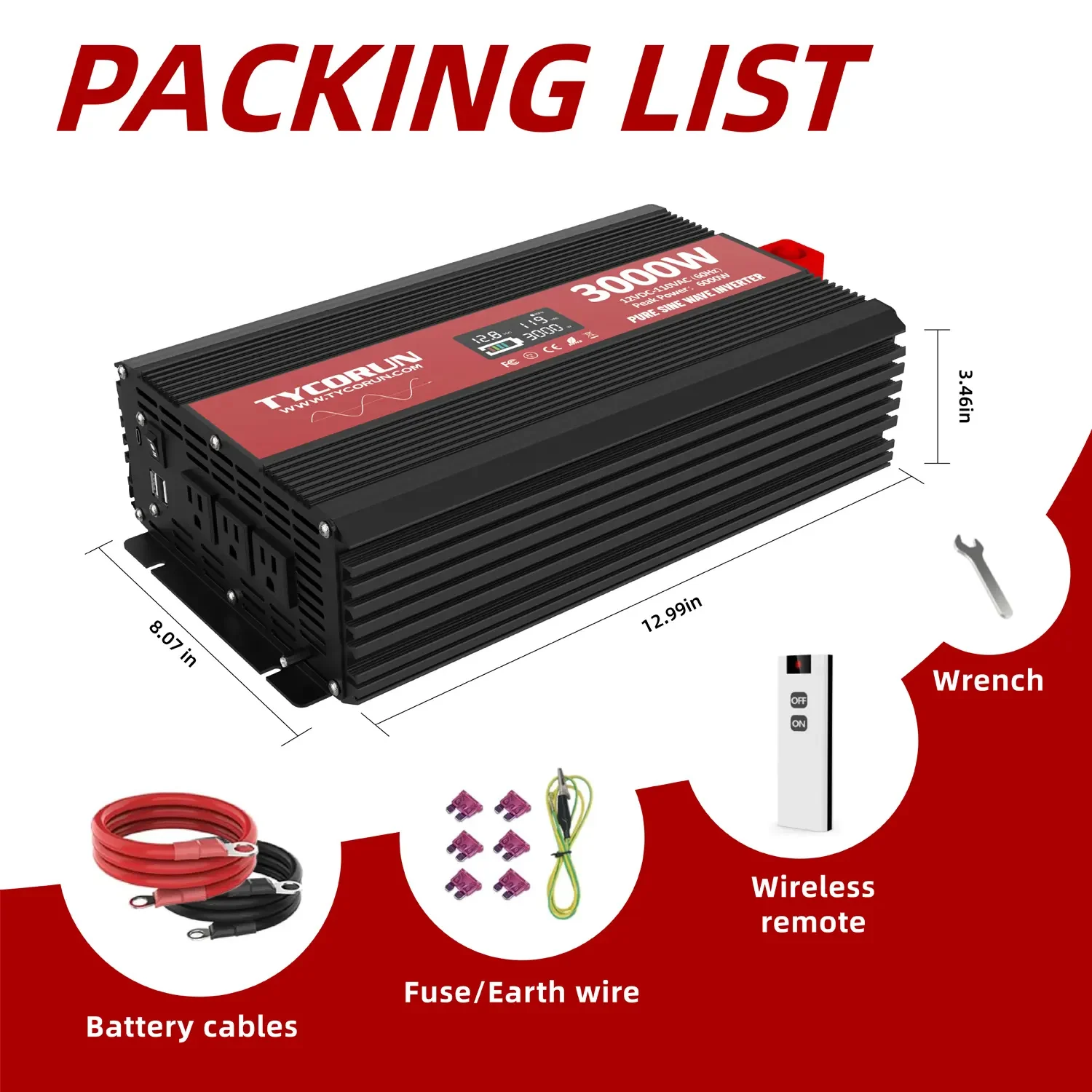 Tycorun 3 Phase Battery Solar Micro Power Car Inverter 12v 220v 3000w 5kw DC to AC Inverter