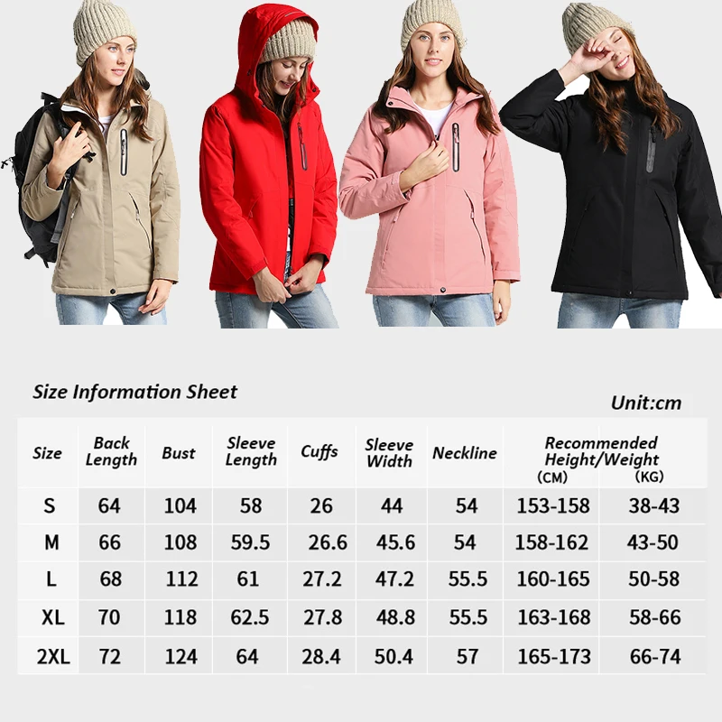 Waterproof Windbreaker Intelligent Heating Coat Outdoor Hiking Skiing Women USB Powered Heated Jackets TH22001