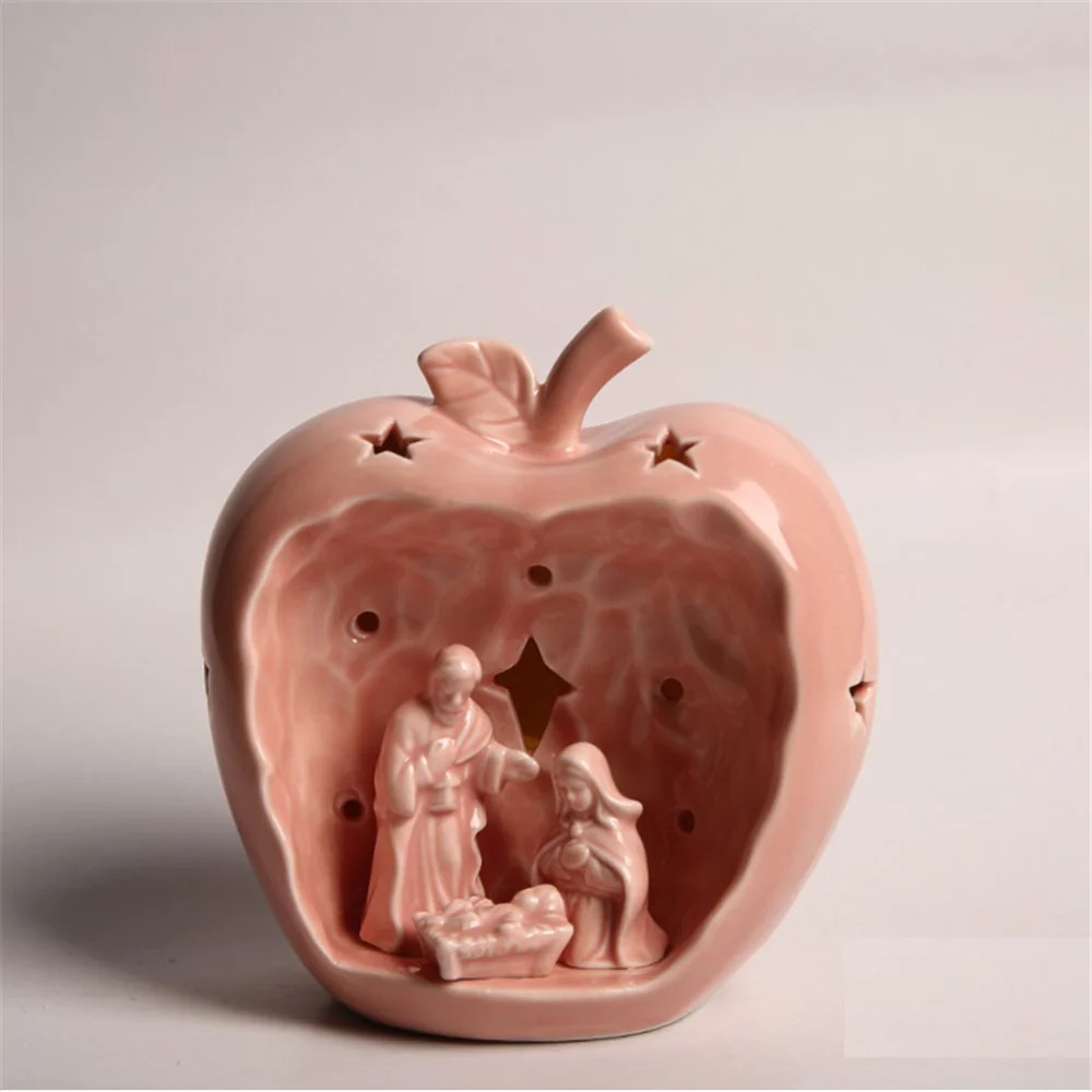 Christmas Ceramic Crafts Holy Family Nativity with LED Light