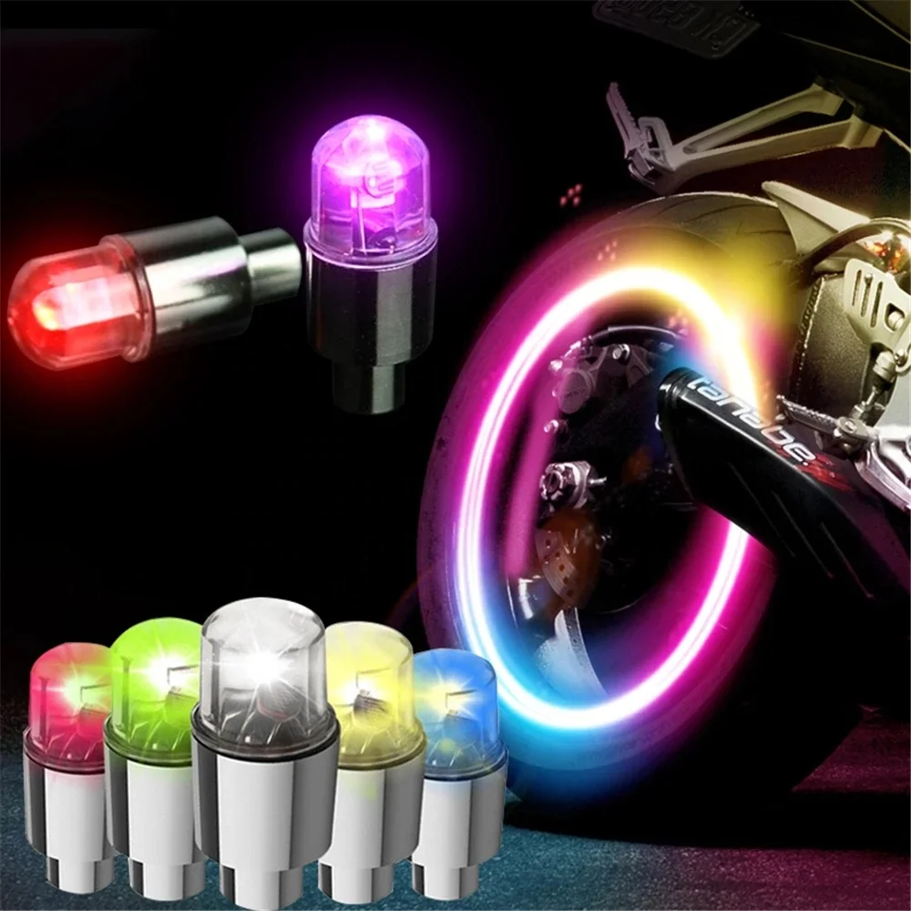 Car Wheel LED Light Moto cycle Bike Light Tire Valve Cap Decorative Lantern Tire Valve Cap Flash Spoke Strobe Neon Lamp