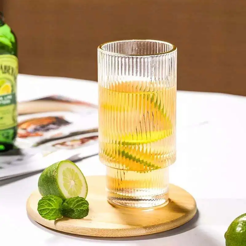 350ml Transparent Ribbed Vertical Striped Glass Cup Ribbed Crystal Ribbed Martini Ice Cream Whiskey Cocktail Glass cup