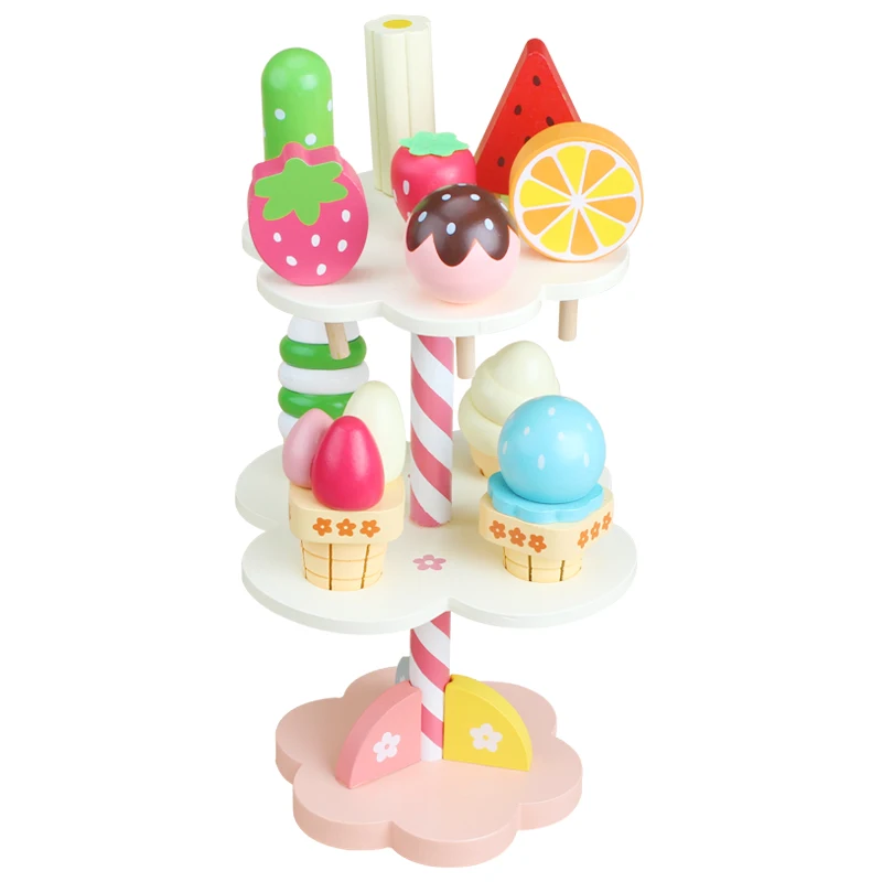 Children Wooden Simulation Kitchen Toys Pretend Play Food Ice Cream Toy For Baby Kids
