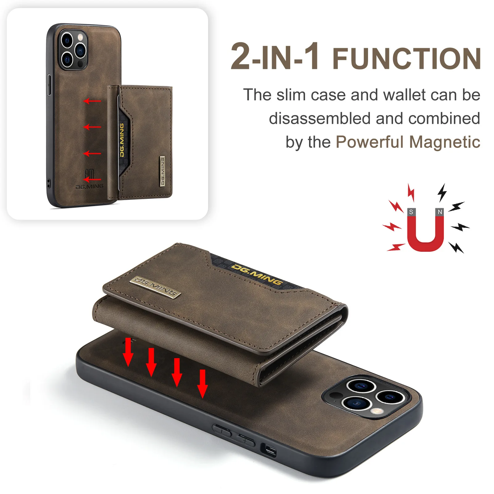 2 in 1 Magnetic Phone Case Wallet Holder Case Luxury PU Leather Back Cover Shockproof Case for iPhone 15 14 Pro Max