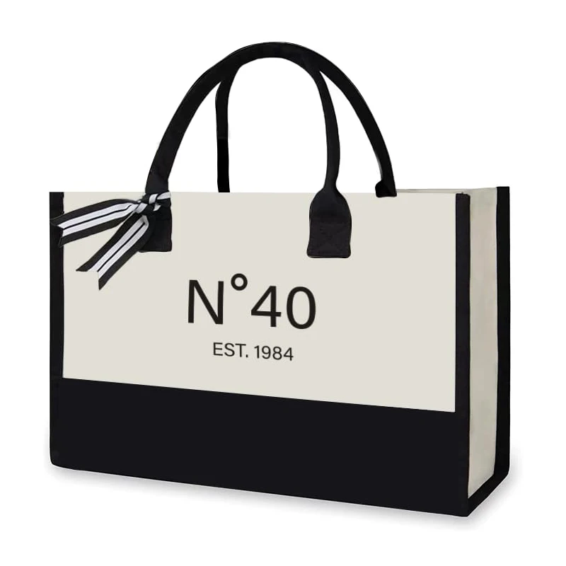 Custom 40th Birthday Gifts Luxury Women Canvas Tote Bag Two-Tone Canvas Beach Bag Custom Print Tote Bag