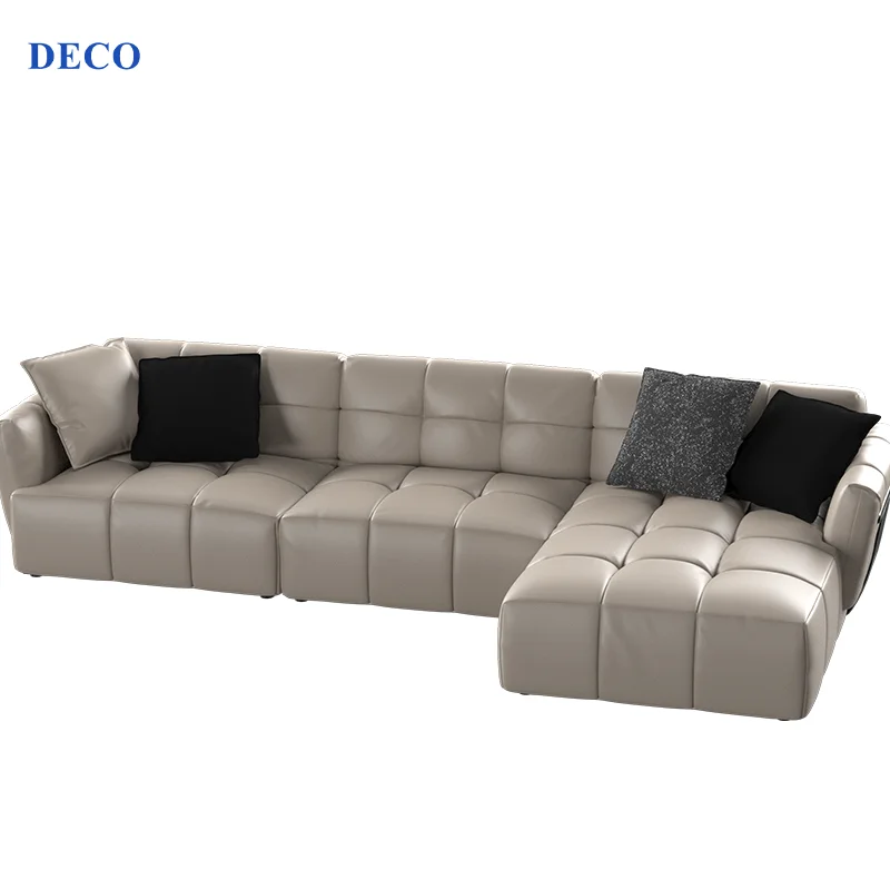 Genuine Leather 3 Seater Corner Sofa with Chaise Lounge in Itatian Style Sofas