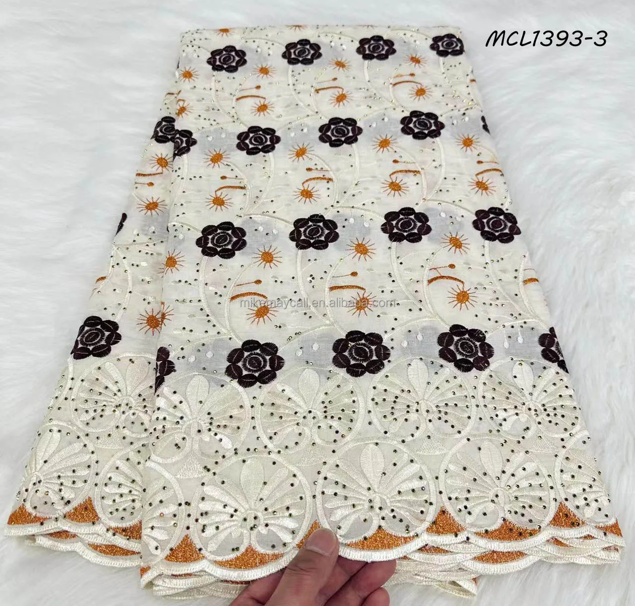 embroidered austria 2024 luxury cotton high quality and cotton fabric sequins lace heavy