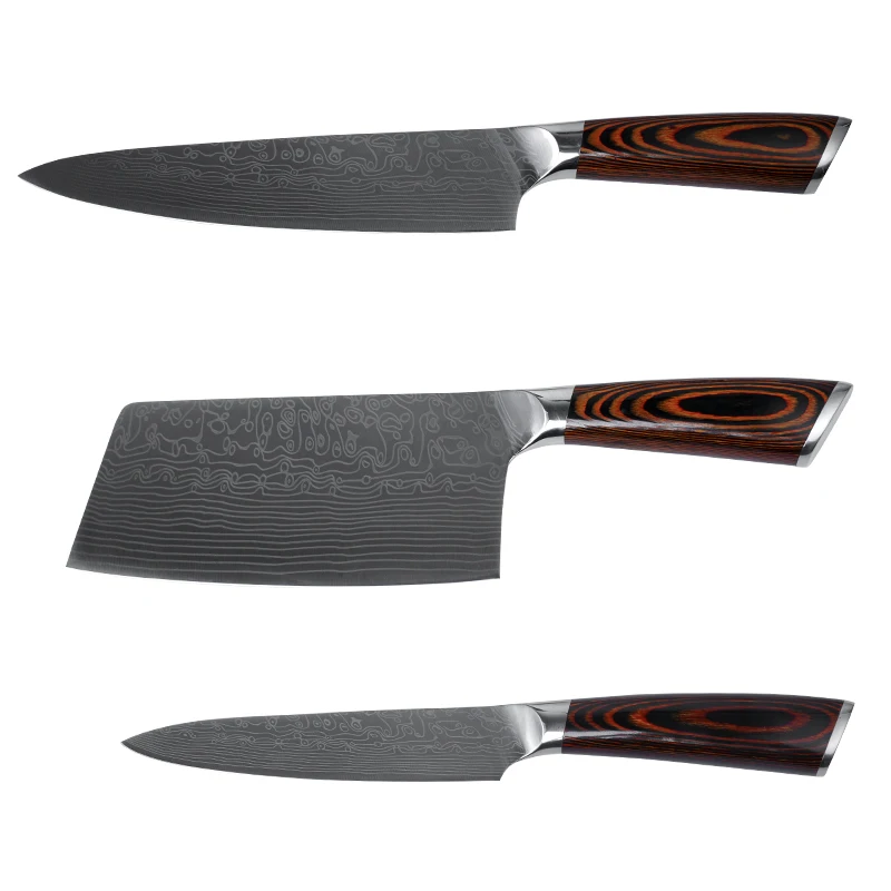 Professional Manufacture 3-Piece High Carbon Damascus Steel Kitchen Knife Set