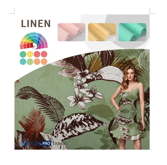 Eco-friendly natural linen viscose printing material wholesale breathable diabetic medium thick linen viscose blend fabric