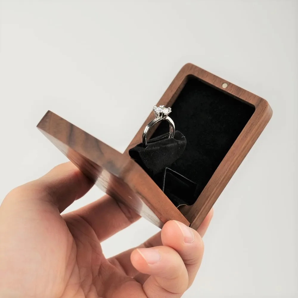 Thin Rotating Engagement Ring Box Anniversary Gift Wooden Handmade Proposal Ring Box