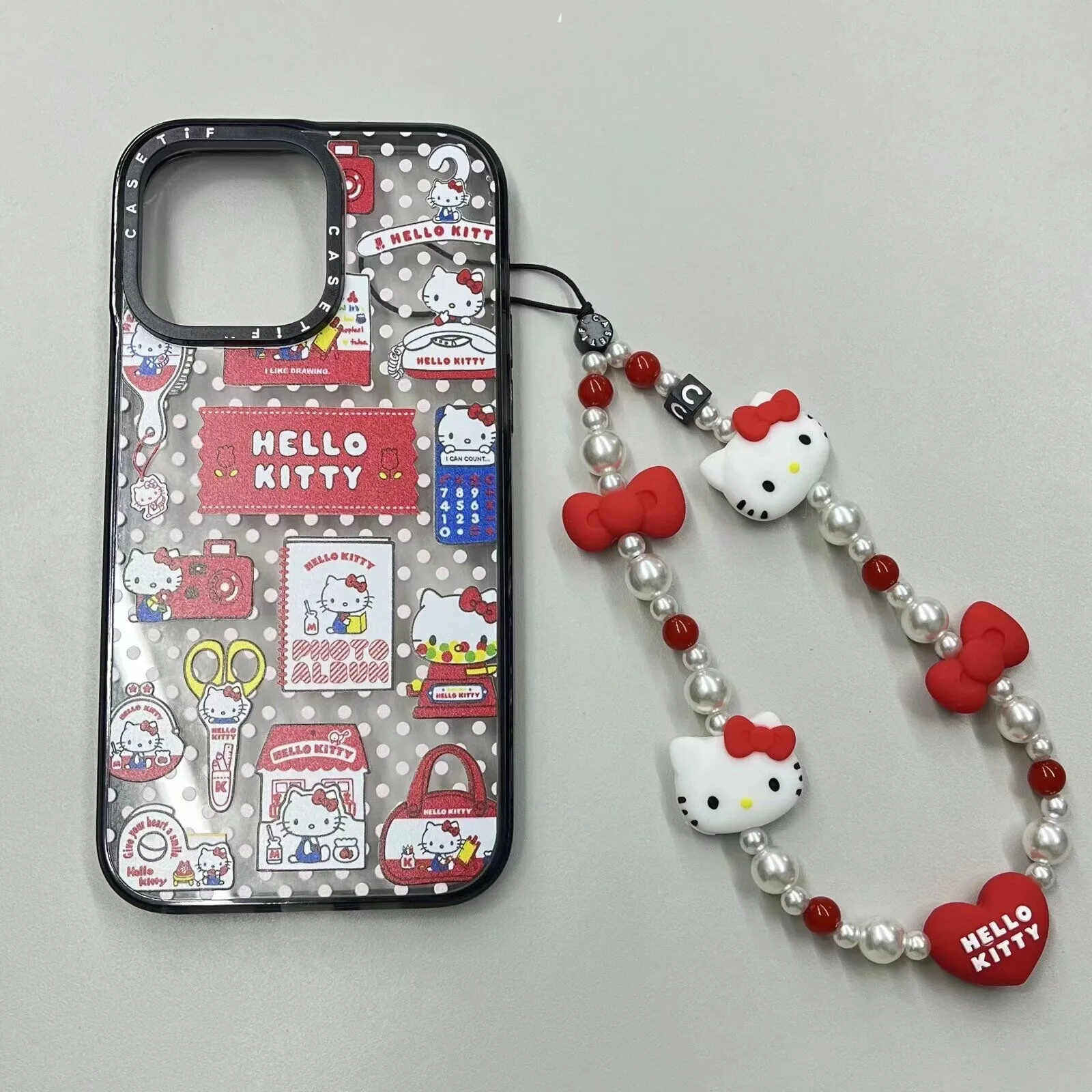 Super Cute Cartoon Hello Kitty Phone Chain Keychain Set Chain Lanyard Accessories Backpack Lanyard Beaded Accessories TikTok Hot