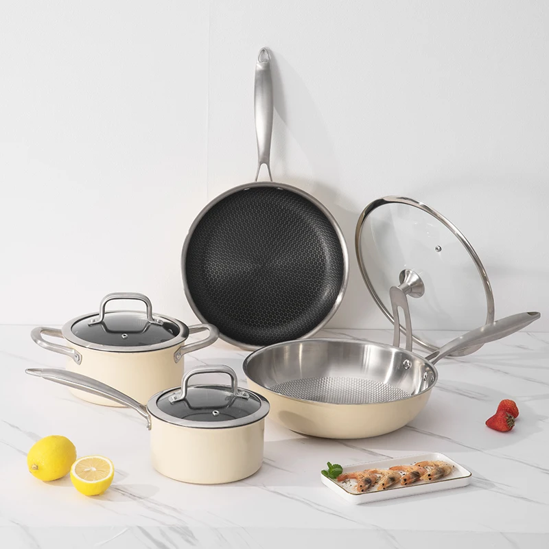 Customized Food Grade Safe Anti-Scratch Coating Cookwares Induction Kitchen Ceramic Nonstick Cookware Sets