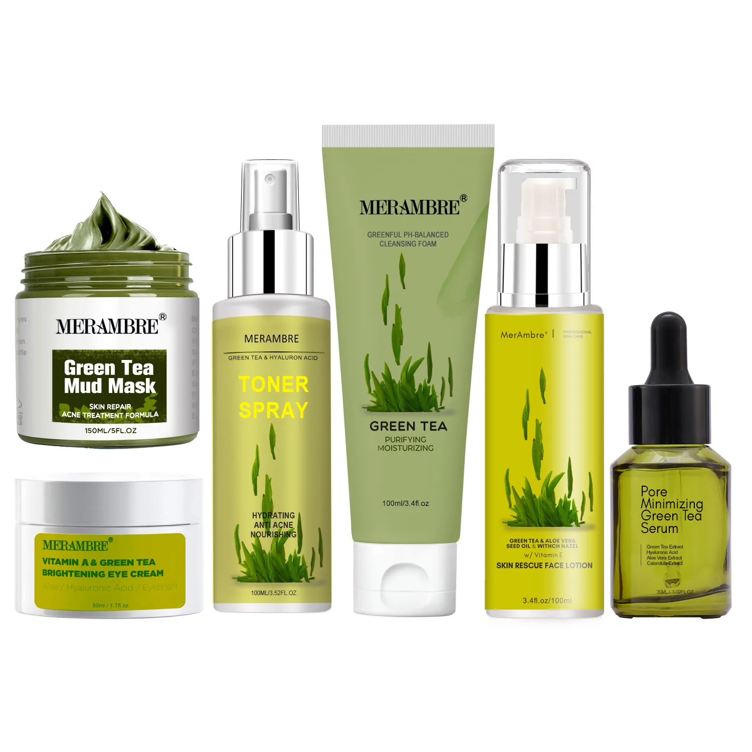 OEM/ODM Customized private label Green Tea extract face care set anti aging moisturizing natural organic cosmetic kit
