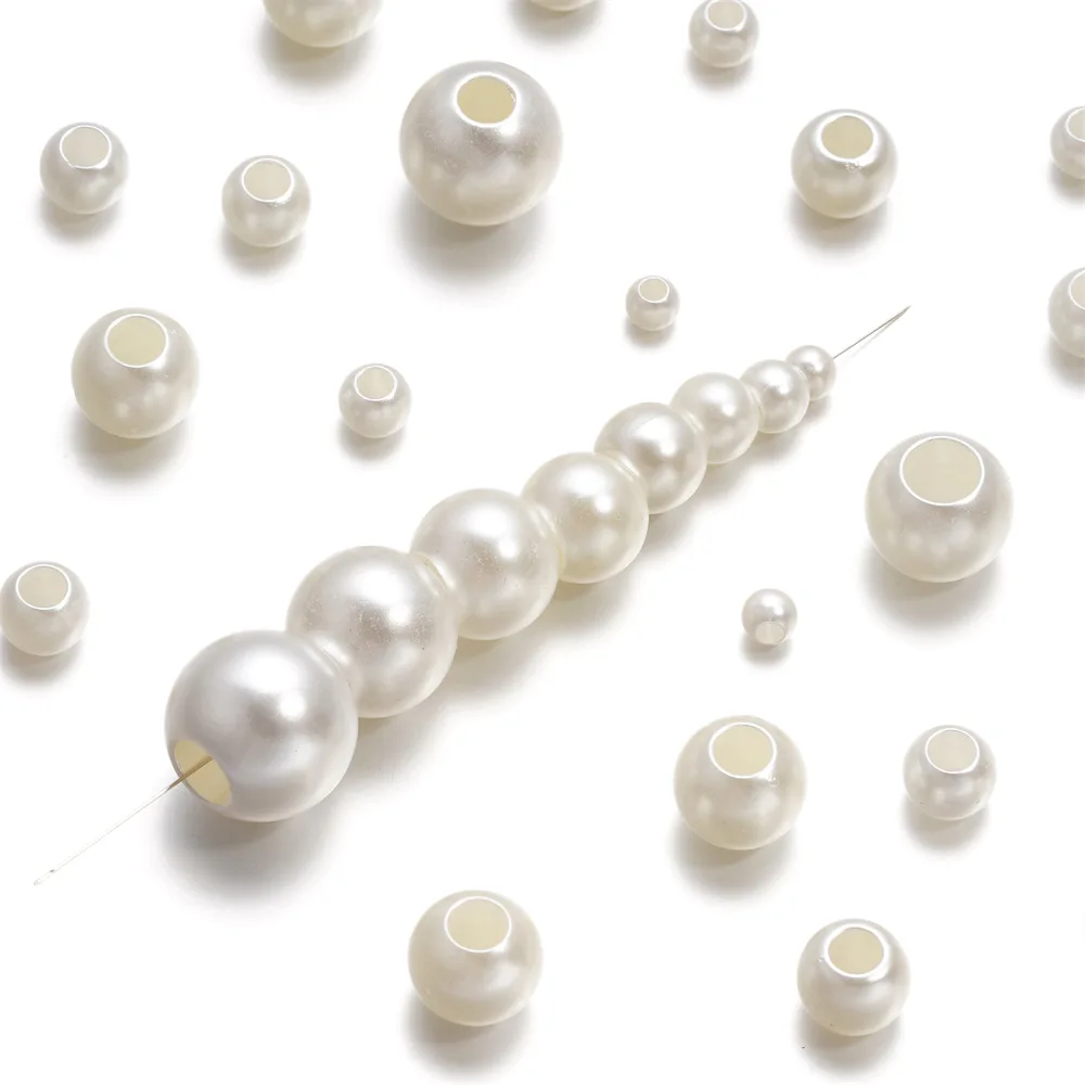 JC Good quality abs imitation pearls 6-20mm white round big hole beads abs pearl beads for DIY jewelry