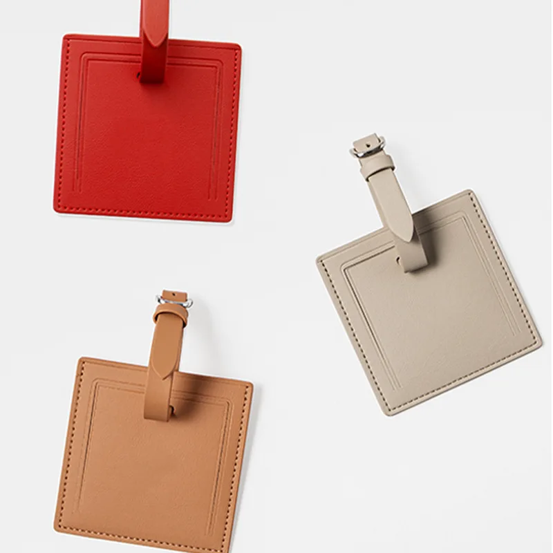 Classic Business Square Vegan Leather Luggage Tags for Travel Airline Suitcase or Bag Name ID Cards