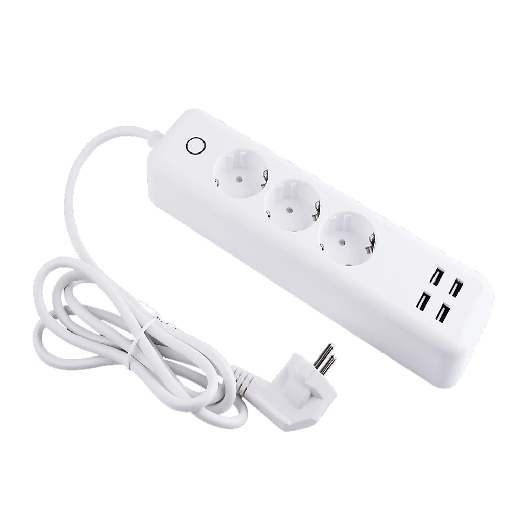 EU  WiFi Power Strip Three Ways Sub-control & Four USB Ports Smart Socket Long Range Voice Control Timer Outlet