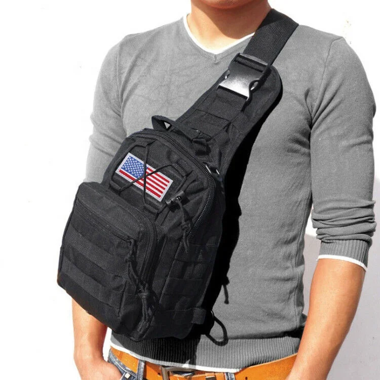 US Flag Patch Padded Tactical Assault Messenger Shoulder Bag Small Crossbody Sports Backpack Chest Sling Fashionable Outdoor Use