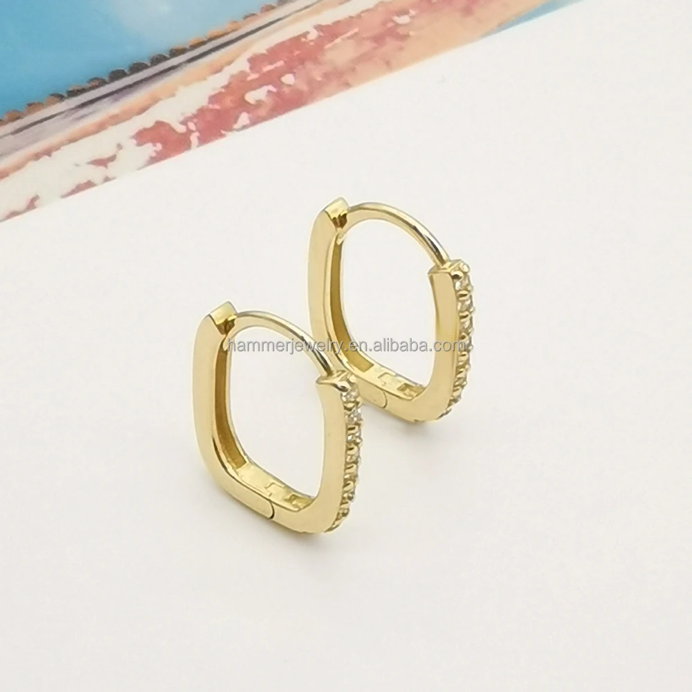 Hot Selling 14K Real Gold Huggie Hoop Earrings OD 9.4MM with Lab Grown Diamond Earring Jewelry