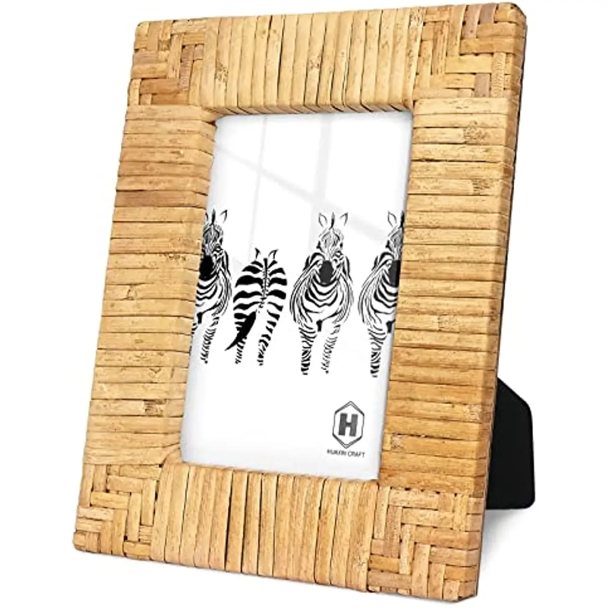 ARTMADE Handicrafts 5x7 Rattan Picture Frame Photo Frame with High Definition Glass Cany Stand Table Top Rustic Farmhouse Decor