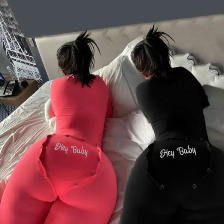 
Cleavage Bodycon Jumpsuits Drop Shipping Long Sleeve Romper Bodysuit Women Adult Ones Pajama wap For V Neck Onesie 