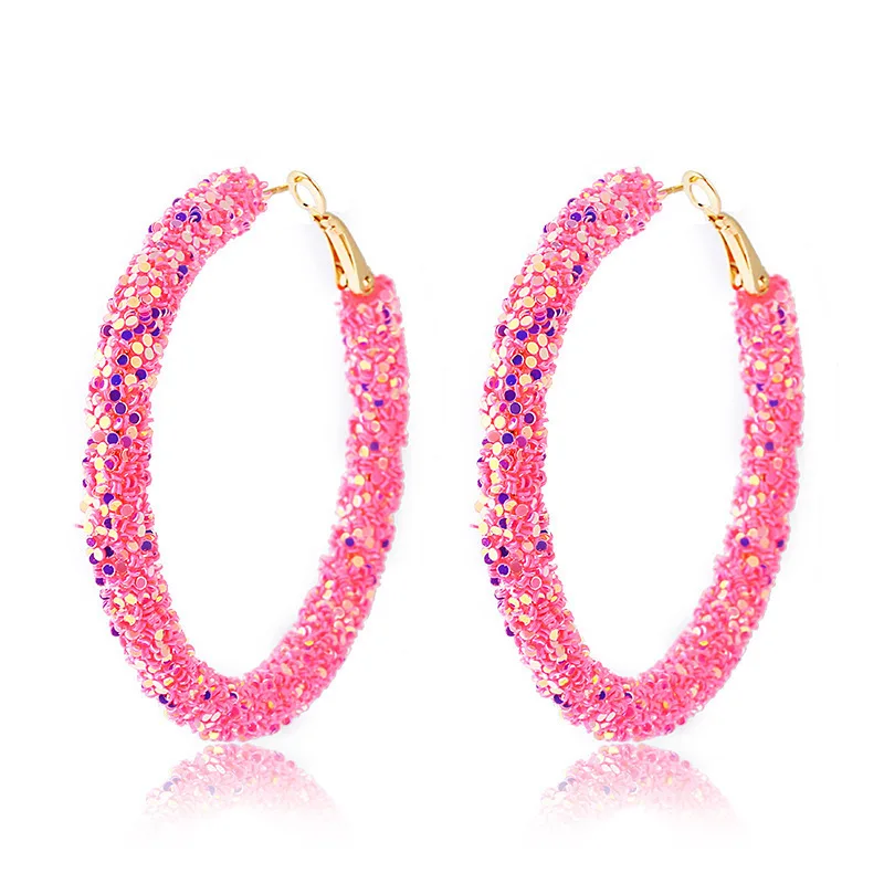 Wholesale Fashion Black Pink Glitter Sequin Hoop Earrings for Women