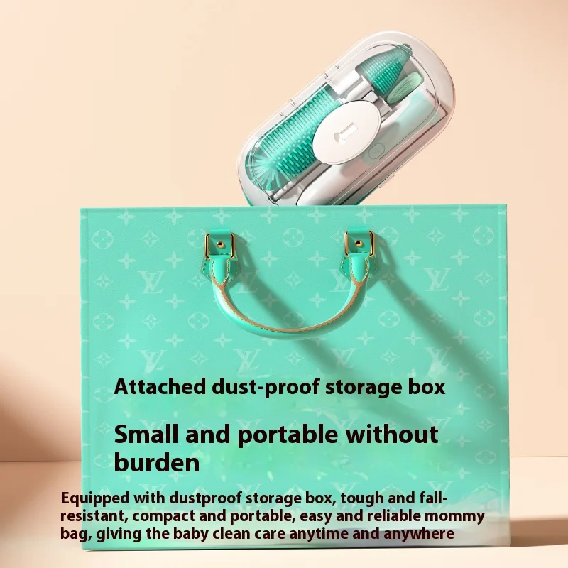 New Arrival Portable Silicone Bottle Cleaner Brush Kit Nipple Straw Cleaning Brush with Drying Rack Silicone Baby Bottle Brush