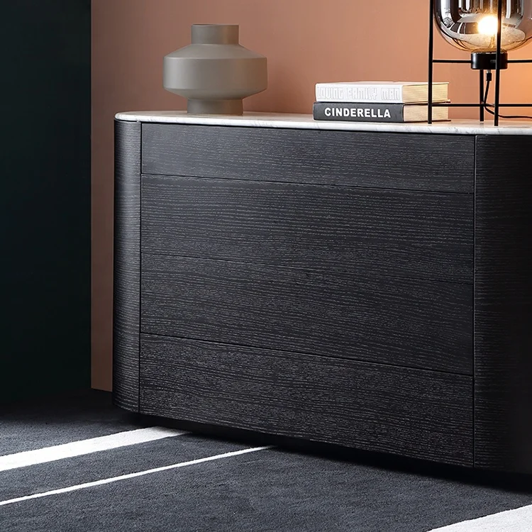 Dining Room French Design 4 Door Metal Base Wooden Modern black Sideboard cabinet with natural marble