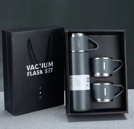 HOT popular Corporate Business Stainless Steel Vacuum Flask Thermos Mug Gift Set 5 insulated water bottle with 3 lids