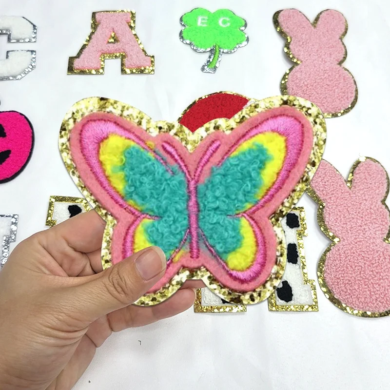 Factory Wholesale Small Size Custom Butterfly Chenille Patches Iron On or self-adhesive