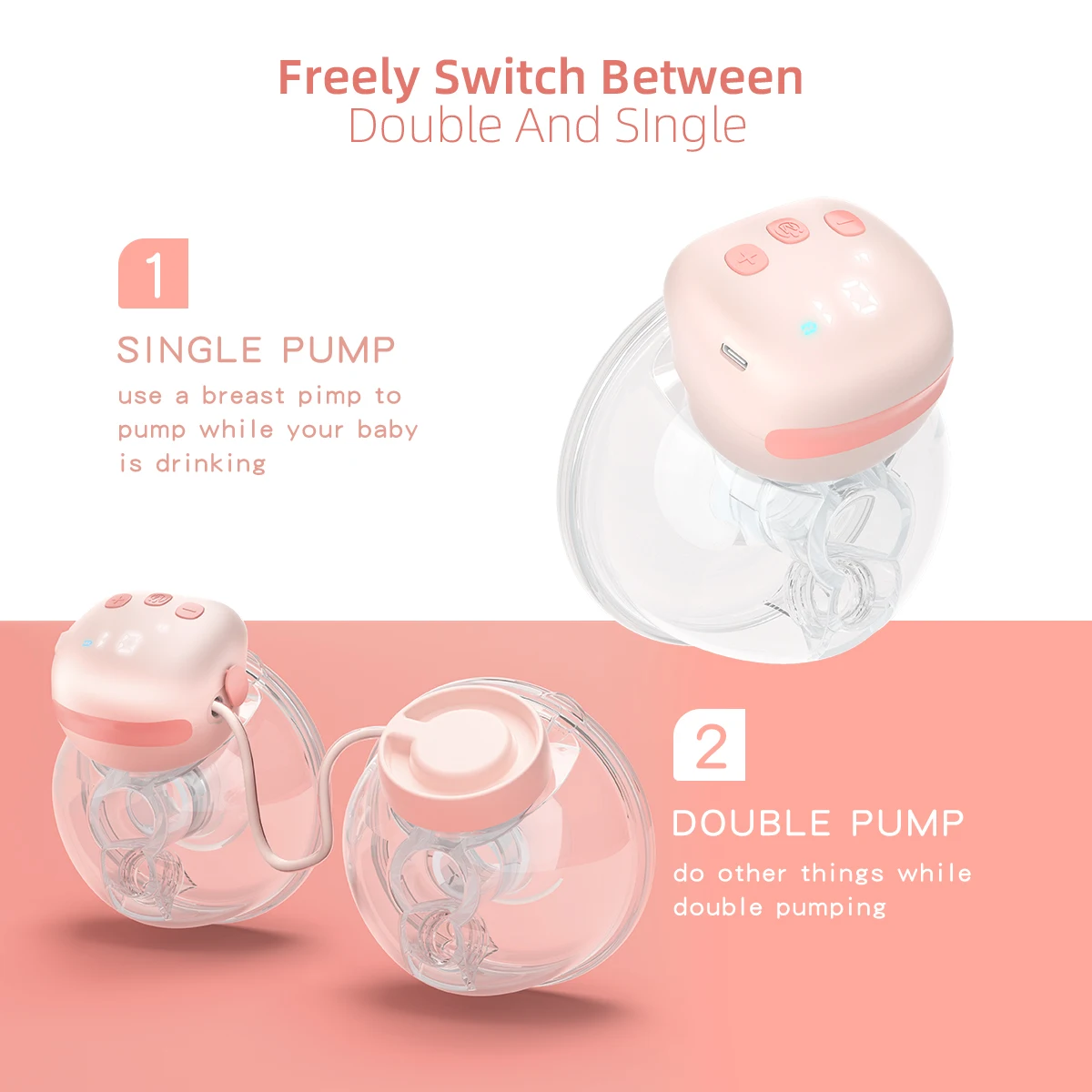 New design wearable  hands free silicone milk pumping bowl adjustable size electric double bowl breast pump for nursing mothers