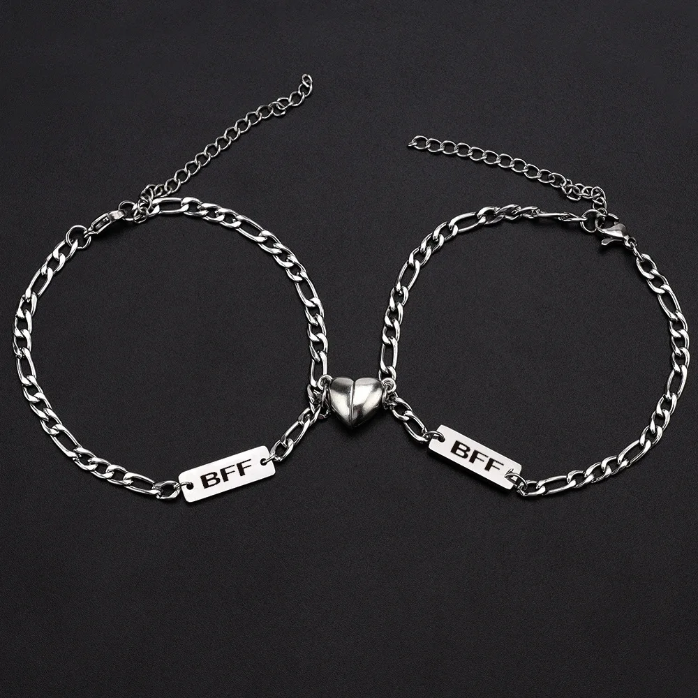 Stainless steel love heart magnet attraction bracelet titanium steel engraved pendant couple friend BBF pair bracelets wholesale