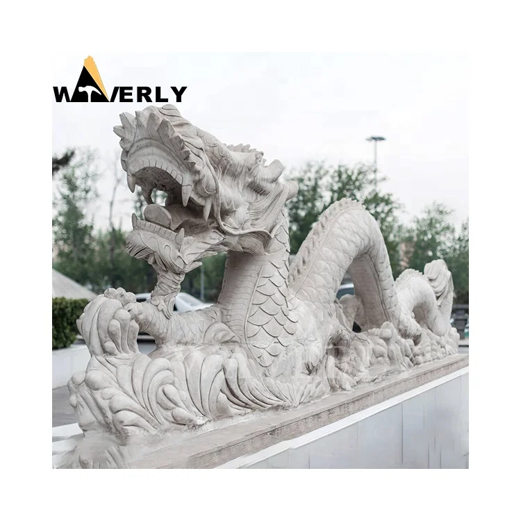 Garden Oversized White Marble Chinese Dragon Statues Stone Large Chinese Fengshui Dragon Sculpture Outdoor