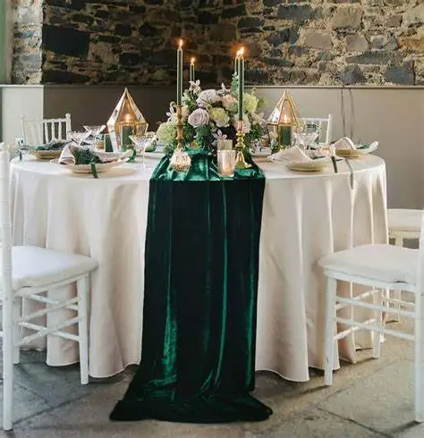 RU114A Wedding Birthday Party decoration 12'*108' dark green burgundy champagne ivory pink velvet  table runner