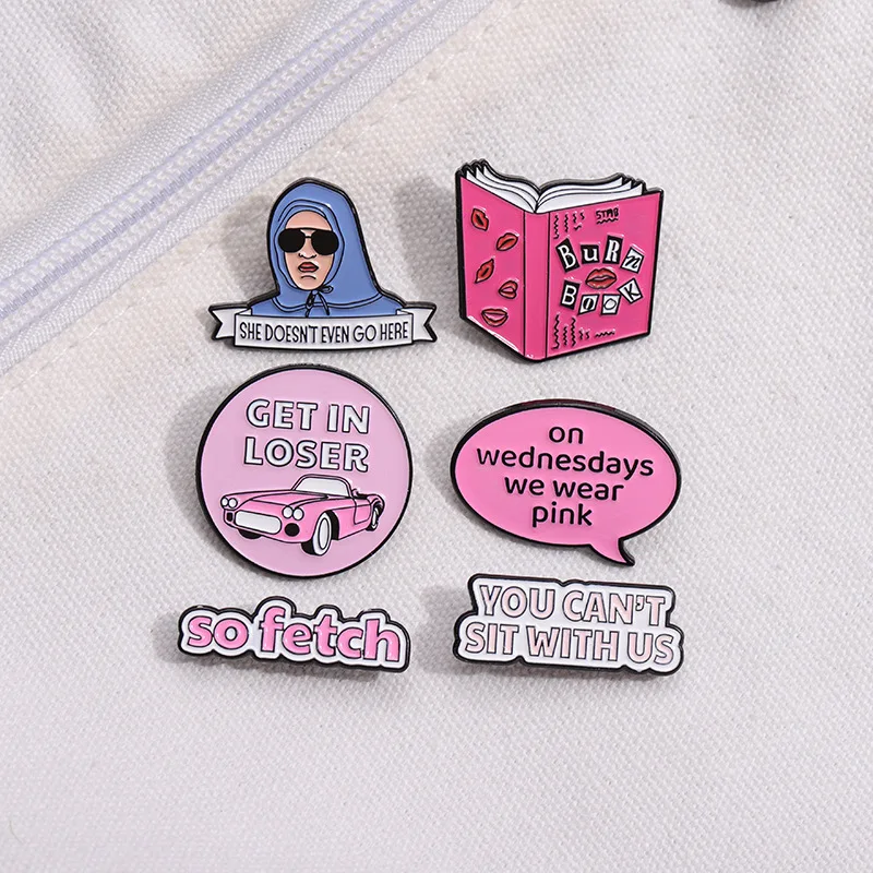 Creative Pink Series English Letter Badge Cartoon Book Funny Girl Geometry Clothing Accessories Metal Badge Wholesale