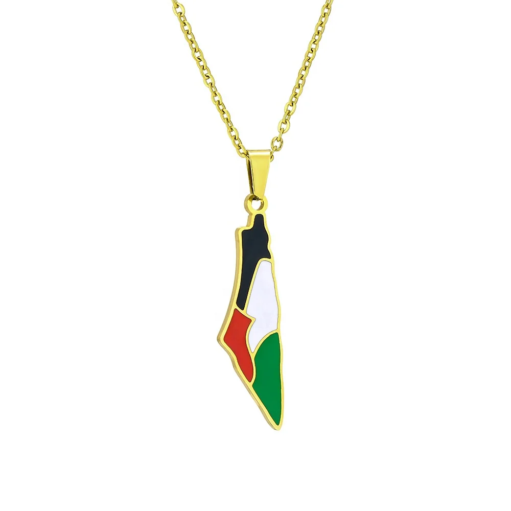 Israeli and Palestinian map flag pendant necklace Ti steel stylish personality pendant