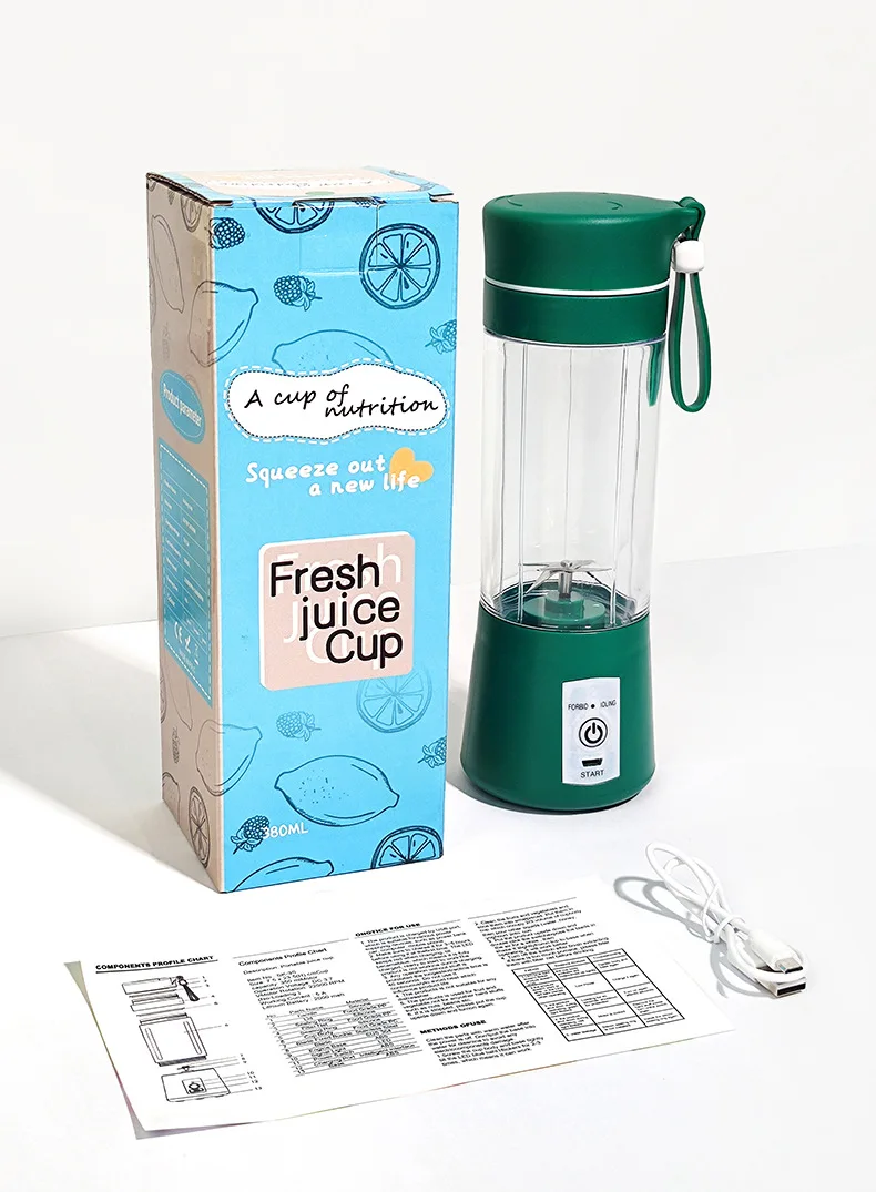 Portable Electric USB Blender 400ML Fruit Juicer Cup Stainless Steel Blade Glass Housing USB Outdoor RV Use Household