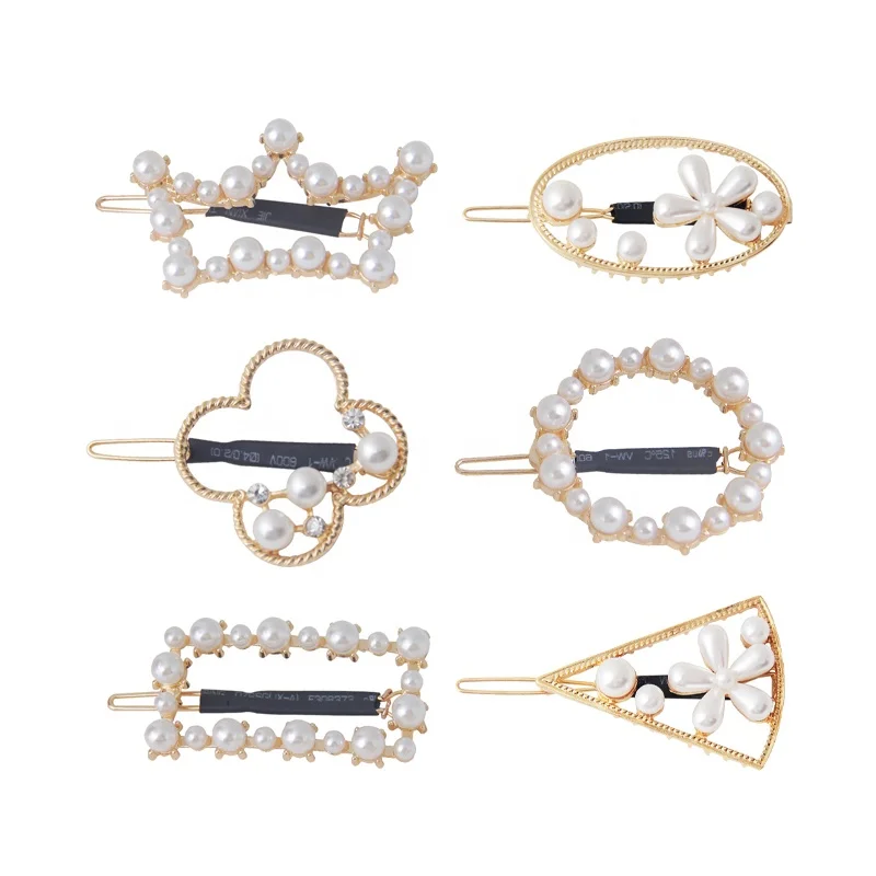 Yiwu factory wholesale pearl clip, girl alloy inlaid pearl hairpin, bow flower hairpin